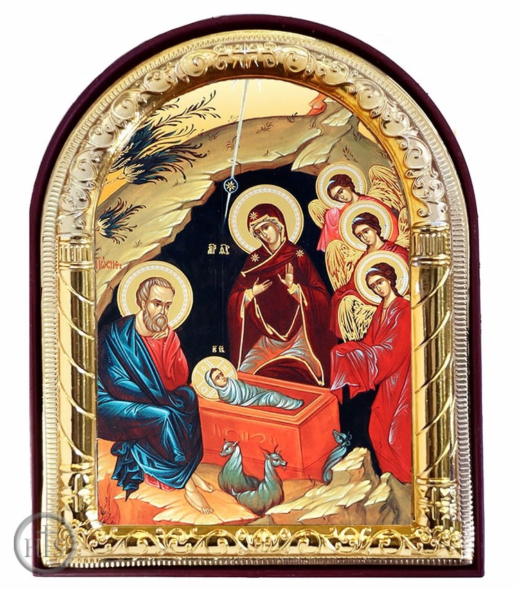 HolyTrinityStore Picture - Nativity of Christ, Arched Orthodox Icon with Stand
