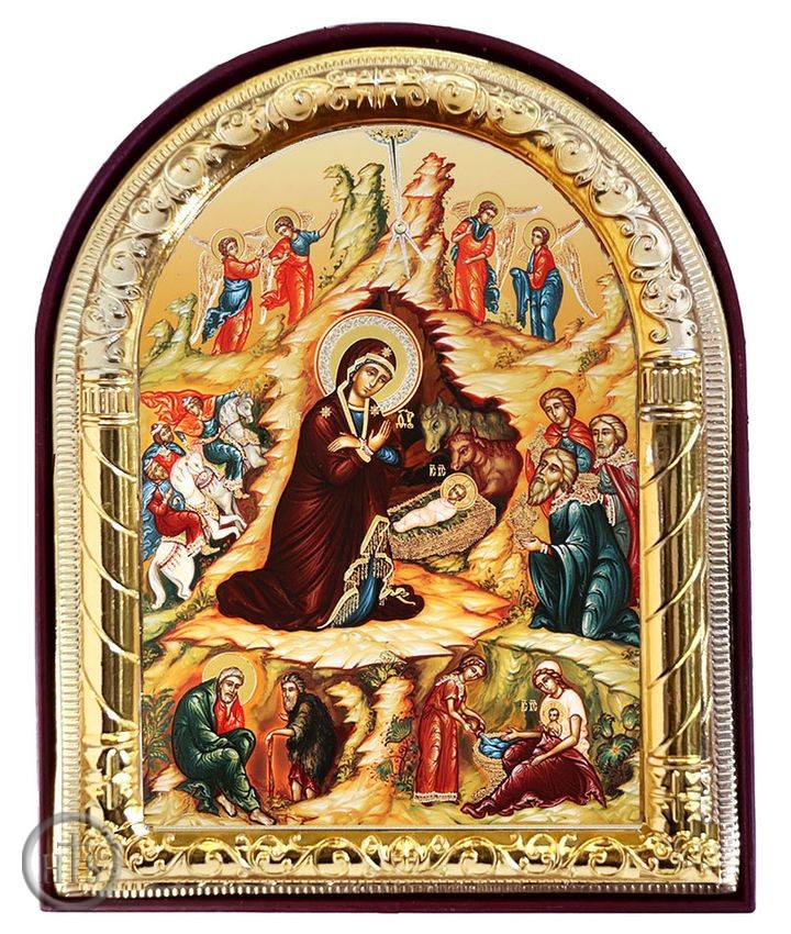 Image - Nativity of Christ, Arched Orthodox Icon with Stand