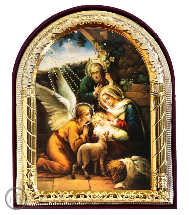 Product Pic - Nativity of Christ, Arched Orthodox Icon with Stand