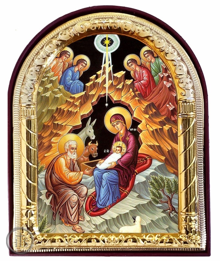 Product Picture - Nativity of Christ, Arched Orthodox Icon with Stand