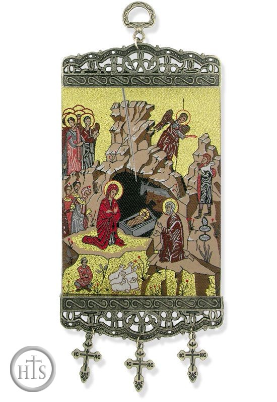 Product Photo - Nativity of Christ, Textile Art  Tapestry Icon Banner, ~10