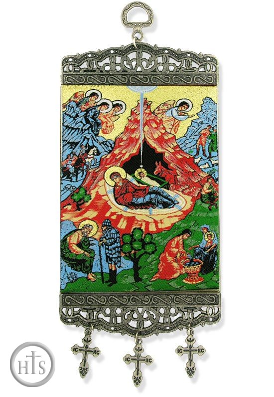 Product Picture - Nativity of Christ, Textile Art  Tapestry Icon Banner, ~10