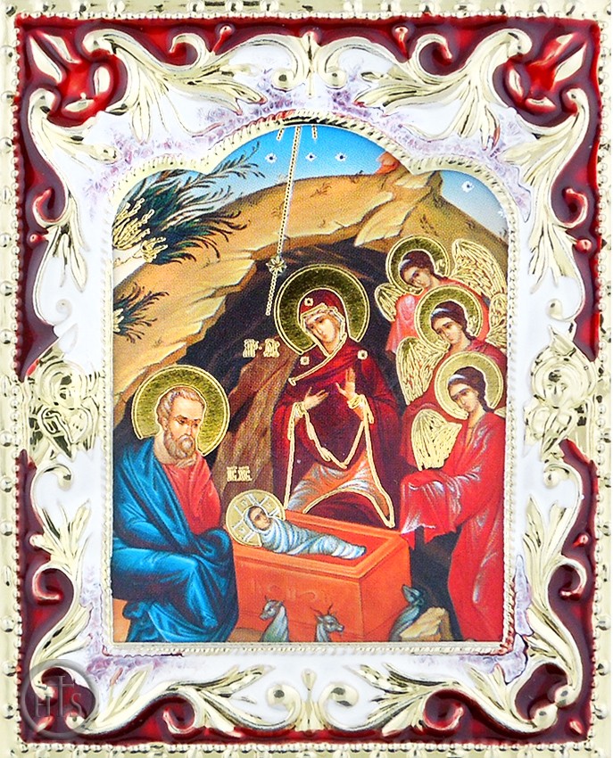 HolyTrinityStore Image - Nativity of Christ  Icon in Enameled Frame with Stand
