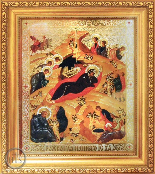 HolyTrinityStore Image - Nativity of Christ, Wood Framed Icon with Crystals and Glass