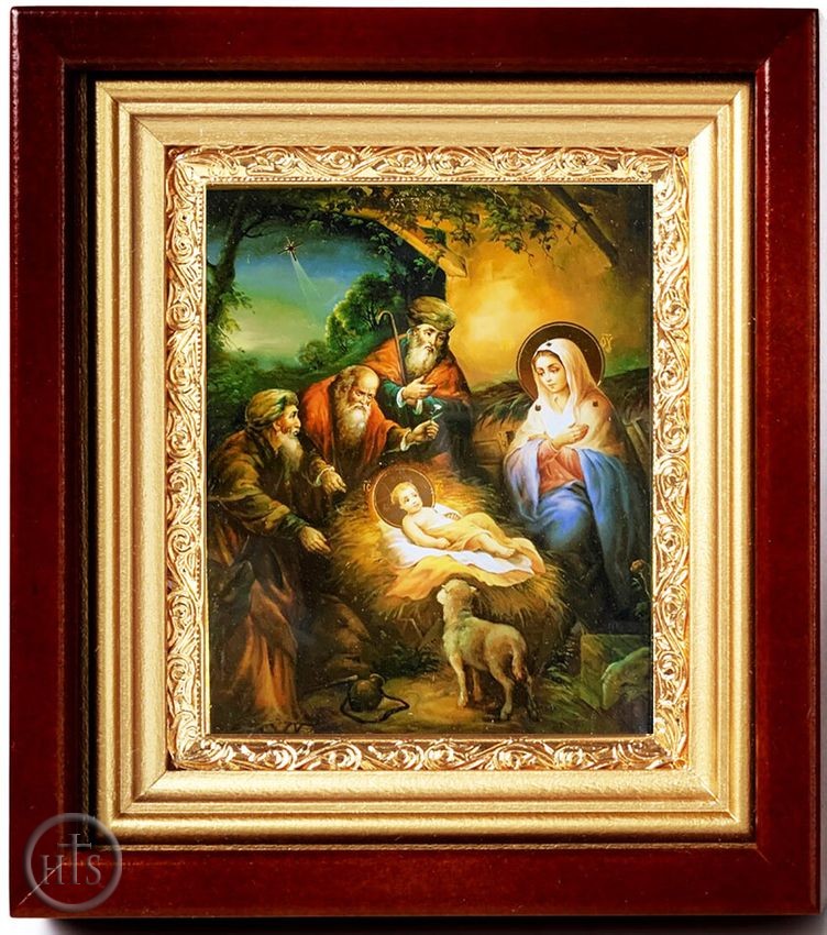 HolyTrinityStore Photo - Nativity of Christ, Wood  Framed Icon, Gold Plate