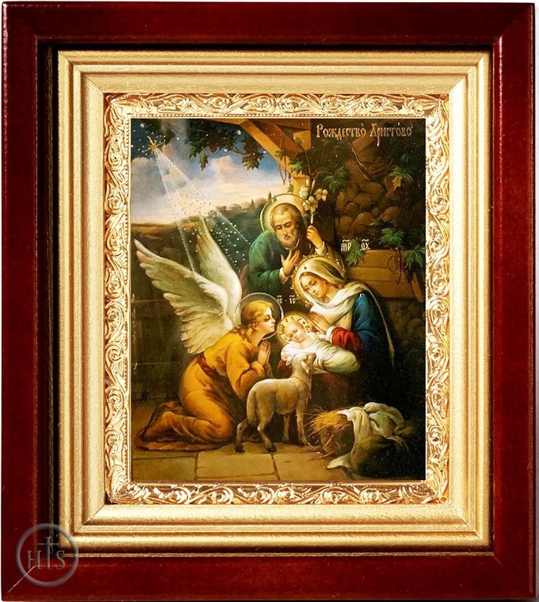 Pic - Nativity of Christ, Wood  Framed Icon, Gold Plate
