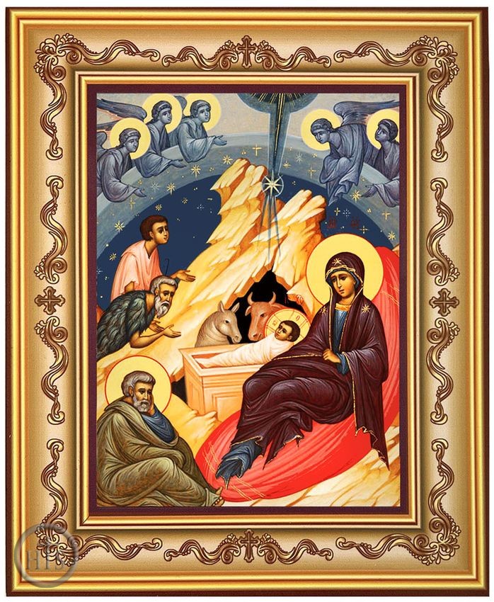 HolyTrinity Pic - Nativity of Christ With Angels, Orthodox Icon in Frame 