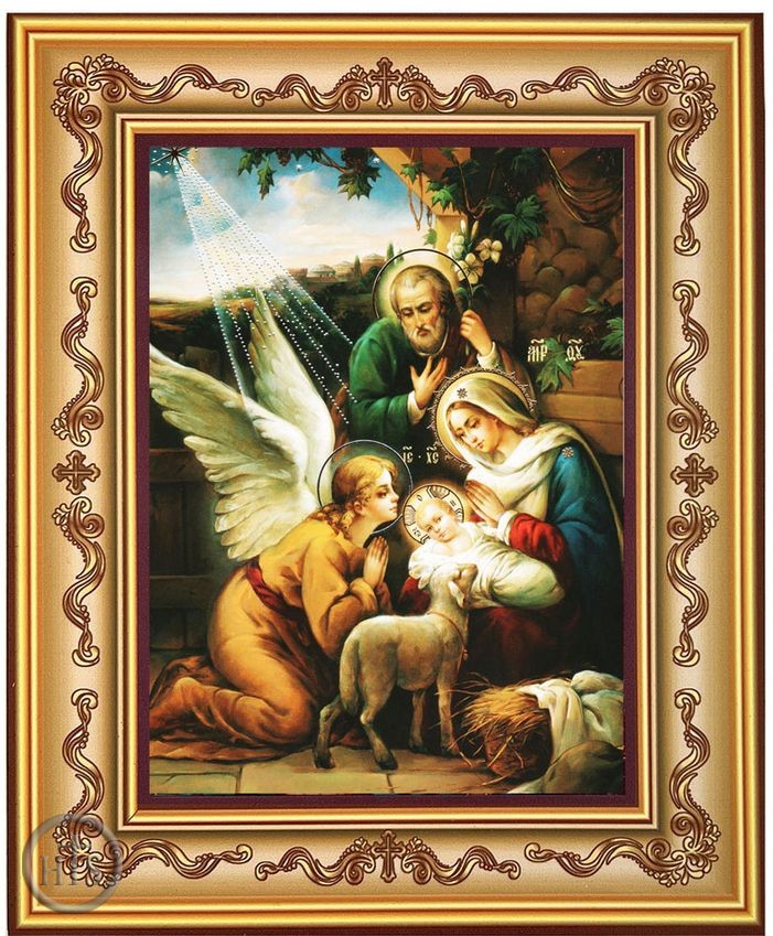 HolyTrinityStore Picture - Nativity of Christ With Angels, Orthodox Icon in Frame 