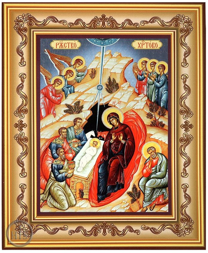 Pic - Nativity of Christ With Angels, Orthodox Icon in Frame 