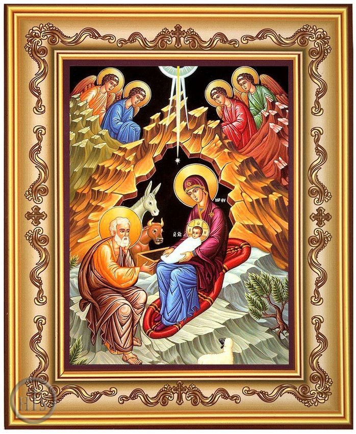 Product Pic - Nativity of Christ With Angels, Orthodox Icon in Frame 