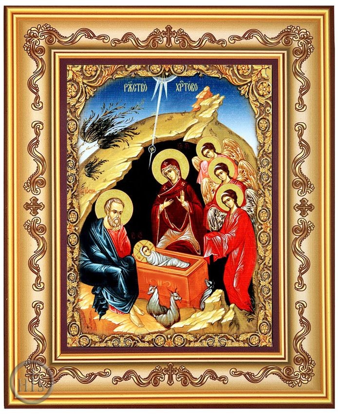 Product Image - Nativity of Christ With Angels, Orthodox Icon in Frame 