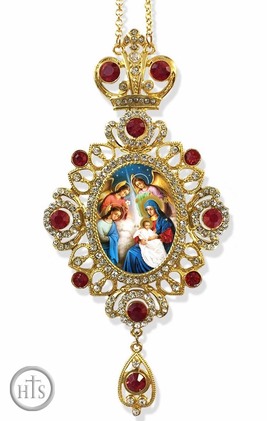 Product Photo - Nativity of Christ, Jeweled Icon Ornament / Red Crystals