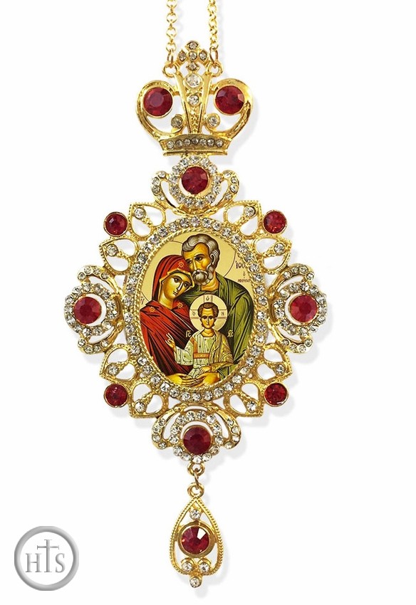 HolyTrinityStore Photo - The Holy Family, Jeweled Icon Ornament / Red Crystals