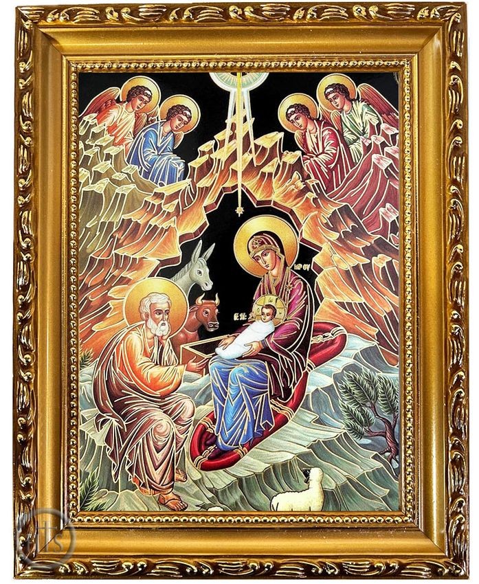 HolyTrinityStore Image - Nativity of Christ, Wooden Frame Gold Foil Icon with Stand