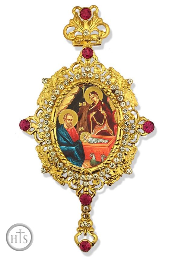 HolyTrinityStore Picture - Nativity of Christ. Jeweled  Framed Icon Ornament with Chain