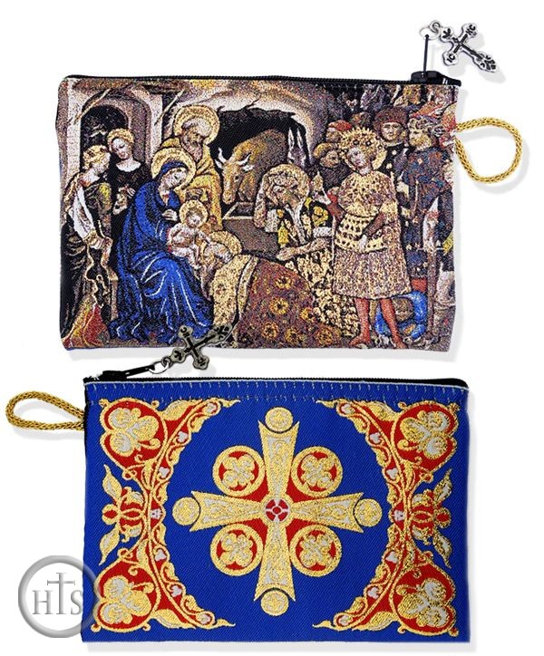 Product Pic - The Nativity of Christ, Rosary / Prayer Rope Tapestry Icon Pouch Case.