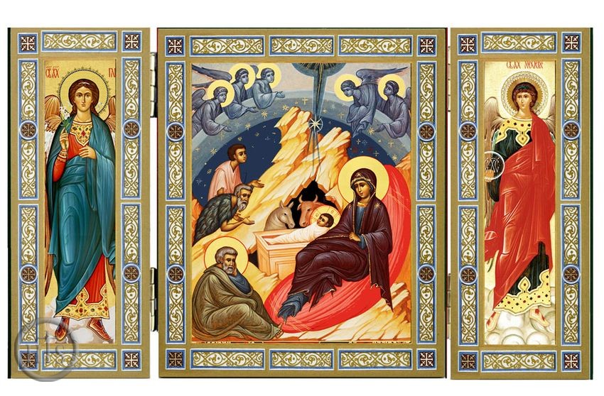 HolyTrinityStore Photo - Nativity of Christ, Icon Triptych with Arch. Michael and Gabriel