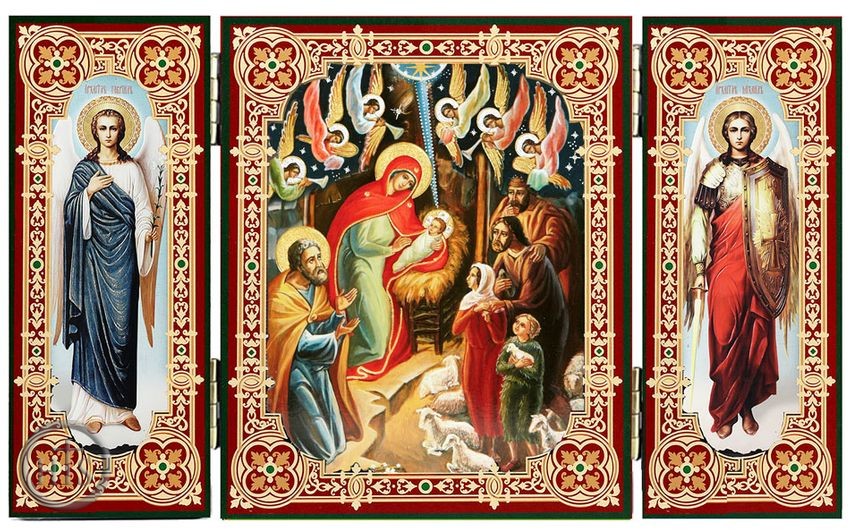 HolyTrinityStore Photo - Nativity of Christ, Icon Triptych with Arch. Michael and Gabriel
