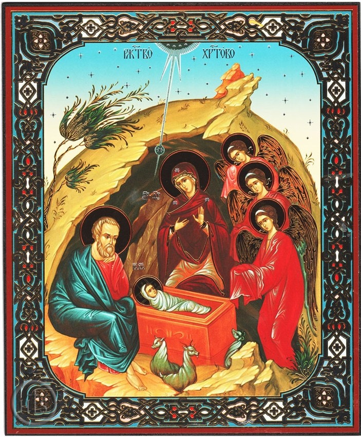 Product Picture - Nativity of Christ,  Christian Orthodox Icon,  Gold and  Silver Foiled