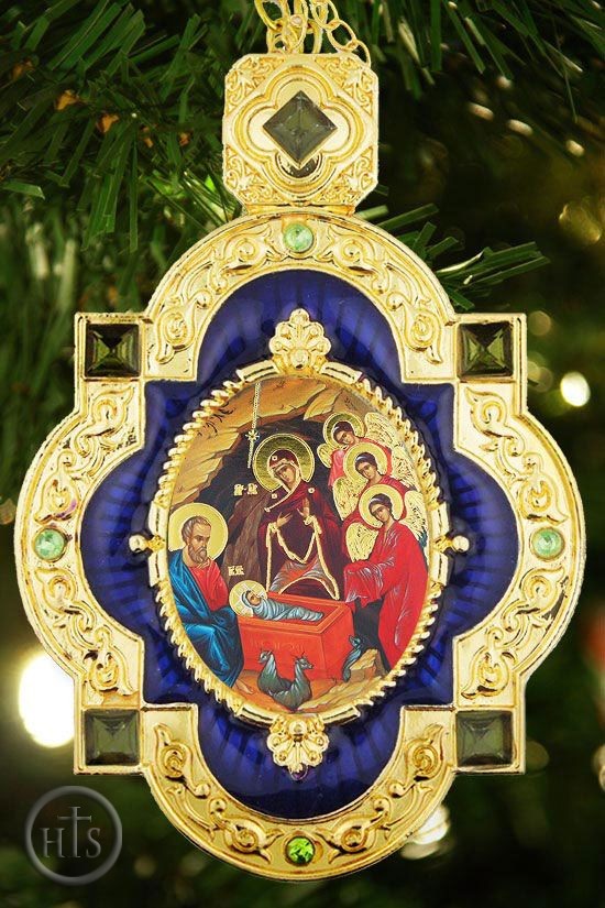 Product Image - The Nativity of Christ. Jeweled  Framed Icon Pendant Ornament with Chain