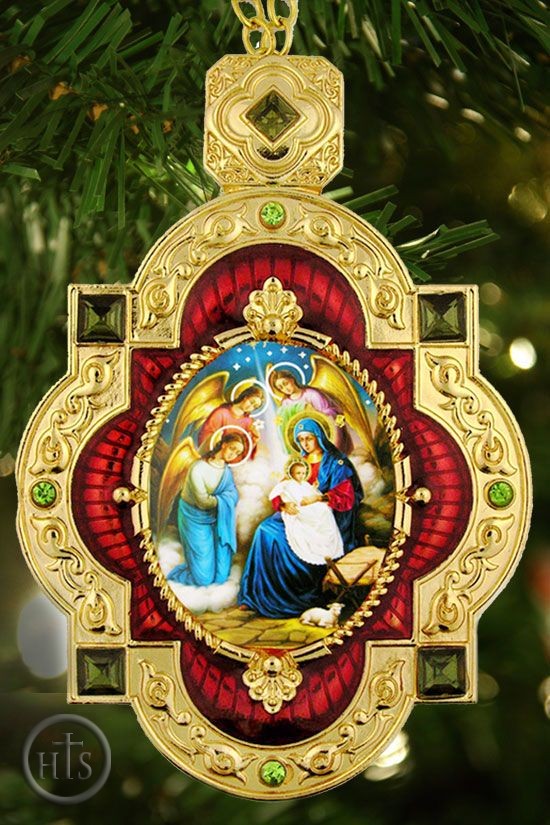 Product Pic - The Nativity of Christ. Jeweled  Icon Pendant with Chain