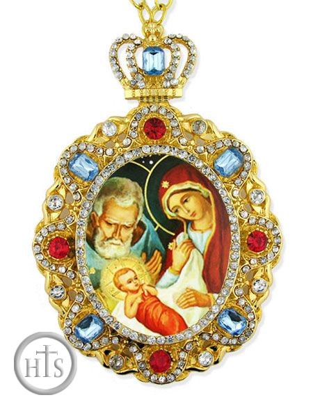 Product Pic - Nativity of Christ, Jeweled  Icon Pendant with Chain