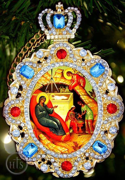 Product Picture - Nativity of Christ, Jeweled  Icon Pendant with Chain