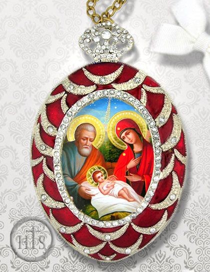 HolyTrinity Pic - Nativity of Christ, Ornament Icon Pendant, Red