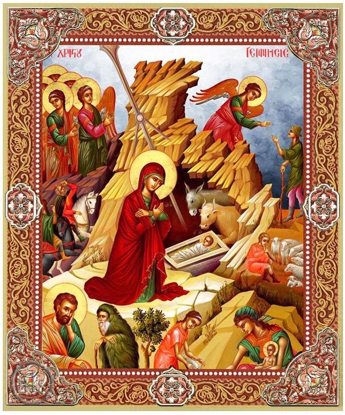 Product Pic - Nativity of Christ, Gold Foil Wooden Orthodox Mini Icon