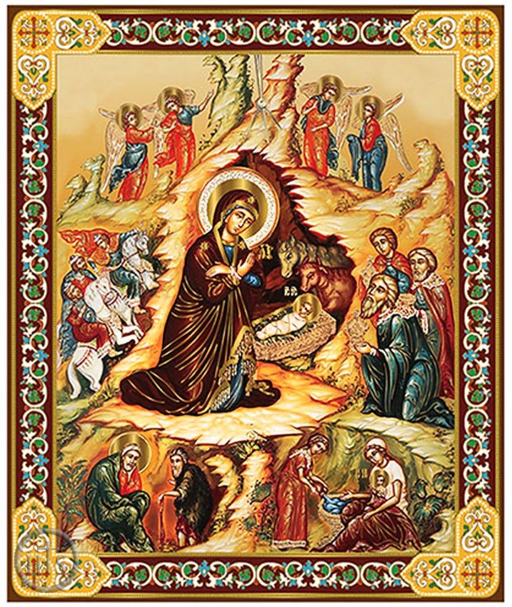 HolyTrinityStore Photo - Nativity of Christ, Gold Foil Wooden Orthodox Mini Icon