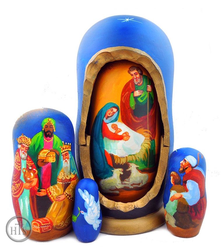 Product Photo - Nativity of Christ, 5 Nesting Doll, Hand Painted