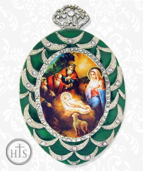 HolyTrinityStore Image - Nativity of Christ, Framed Icon  Ornament,  Egg Shaped 