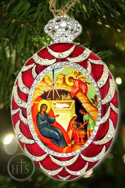 Product Image - Nativity of Christ, Ornament Icon Pendant, Red