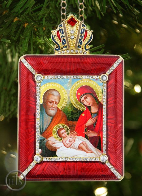 HolyTrinityStore Photo - Nativity of Christ  Icon in Square Style Frame with Stand and Chain