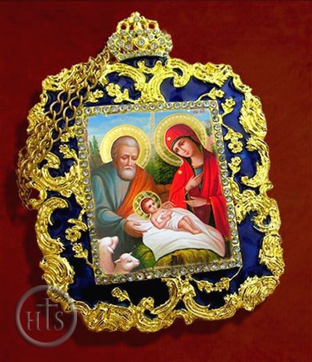 Photo - Nativity of Christ, Square Ornament Icon Pendant, Blue