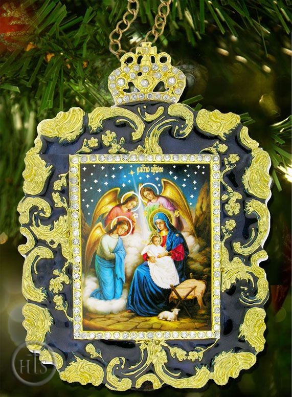 Product Image - Nativity of Christ, Square Ornament Icon Pendant, Blue