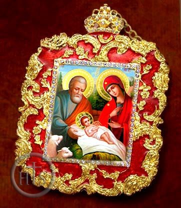 Image - Nativity of Christ, Square Ornament Icon Pendant, Red