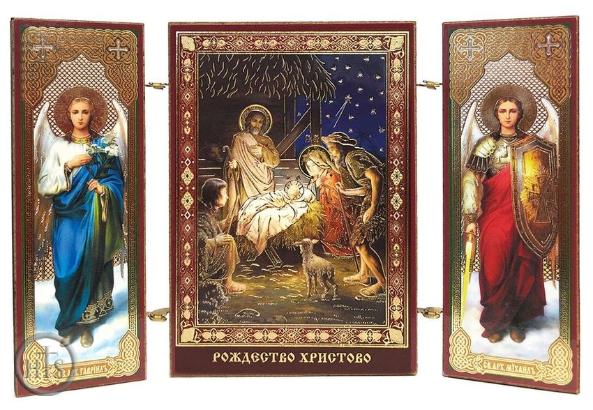 HolyTrinityStore Image - Nativity of Christ / Archangels Michael and Gabriel, Mini Triptych