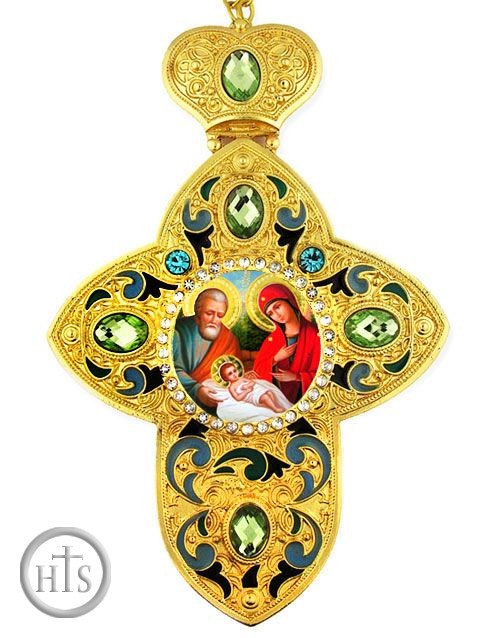 HolyTrinityStore Photo - Nativity of Christ, Faberge Style Framed Cross Ornament With Chain