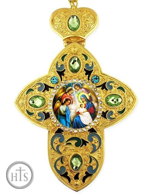 Image - Nativity of Christ, Faberge Style Framed Cross With Icon