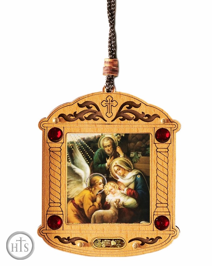 Image - The Nativity, Wooden Icon Shrine Pendant Ornament on Rope