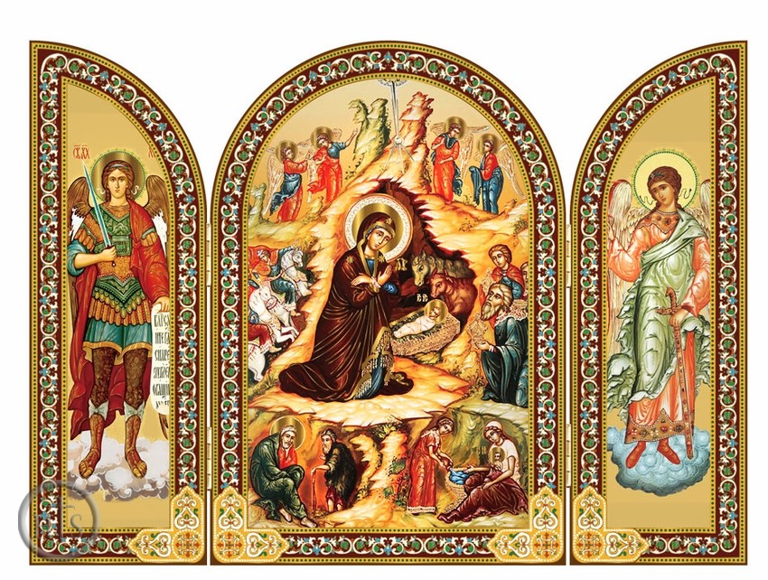 Image - The Nativity, Icon Triptych With Archangel and Guardian Angel