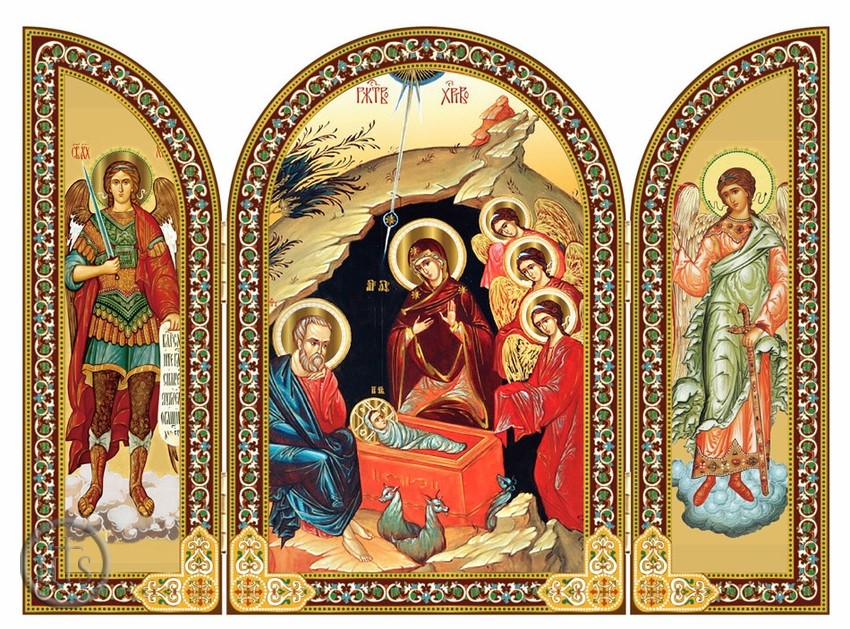HolyTrinityStore Picture - The Nativity, Icon Triptych With Archangel and Guardian Angel
