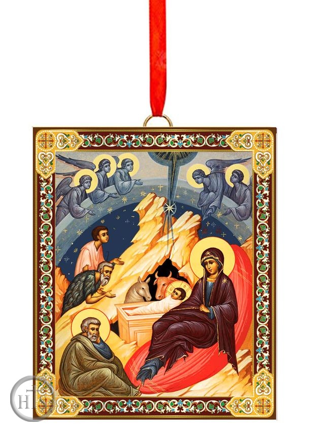 HolyTrinityStore Picture - The Nativity, 2 Sided Wooden Icon Ornament