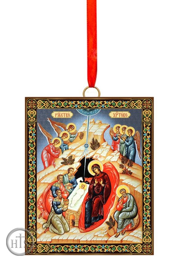 HolyTrinityStore Picture - The Nativity, 2 Sided Wooden Icon Ornament
