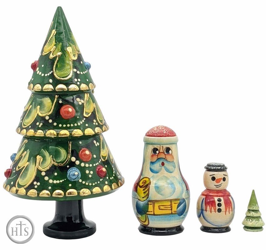 Product Picture - Nested  Wooden  Christmas Tree, Hand Painted, 4 Pieces