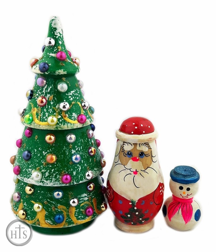 Pic - Wooden Nested  Christmas Tree,  Hand Painted, 3 Pieces