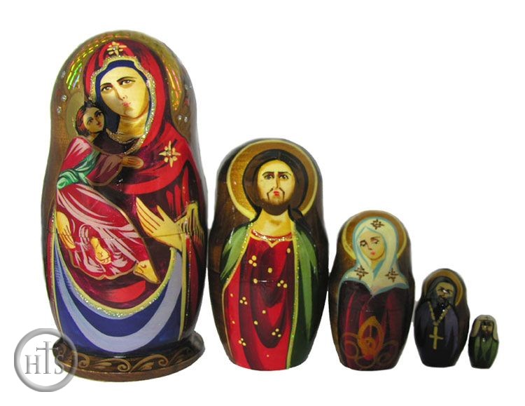 Pic - 5 Nested Wood Hand Painted Icon Dolls