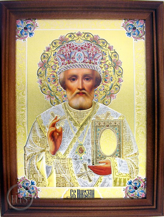 HolyTrinityStore Picture - St Nicholas the Wonderworker, Orthodox Gold Embossed Framed Icon 
