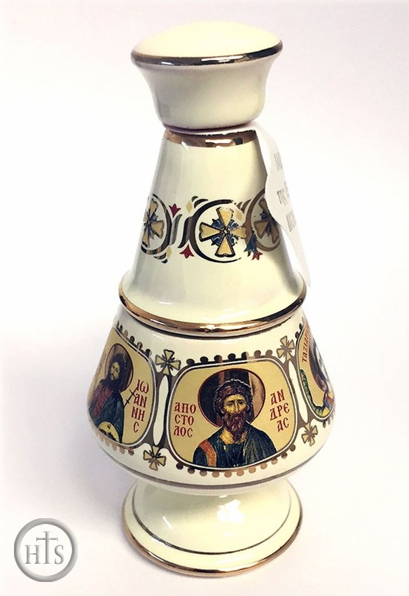 HolyTrinityStore Photo - Oil / Incense Ceramic Holder with Icons, Cream